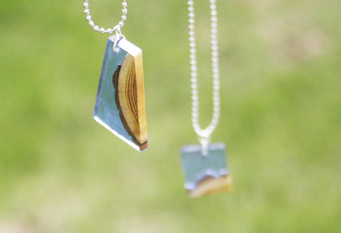 wood resin pendant - completed pendants outside photo