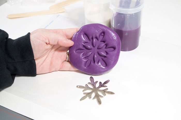 Snowflake mold and castings- completed and cured easymold silicone putty snowflake mold