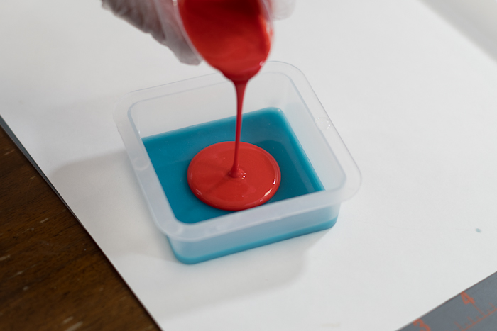 Layering Resin - DIY Pencil Holder- pouring red resin
