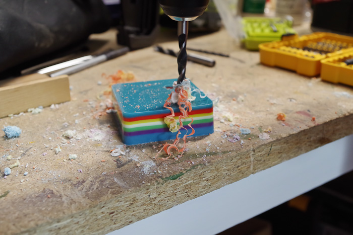 Layering Resin - DIY Pencil Holder- drilling holes into resin for pencils