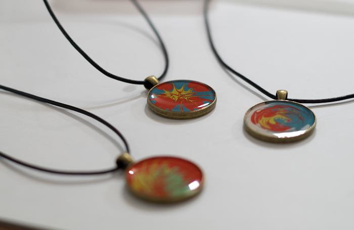 Paint and Resin Necklaces - finished necklaces
