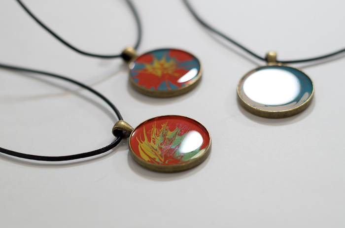 Paint and Resin Necklaces - finished necklaces