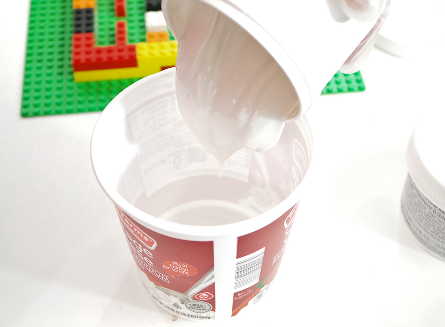 DIY Lego Mold using silicone rubber - pour Part A into large disposable container