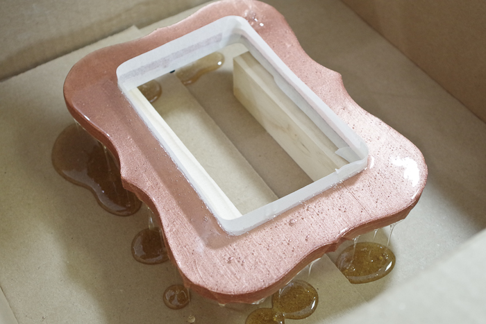 DIY Resin Coated Copper Picture Frame - cover frame with resin