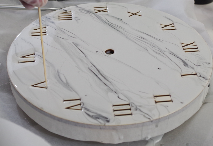 Wood and Resin Clock- use a toothpick to be sure the roman numerals are clear