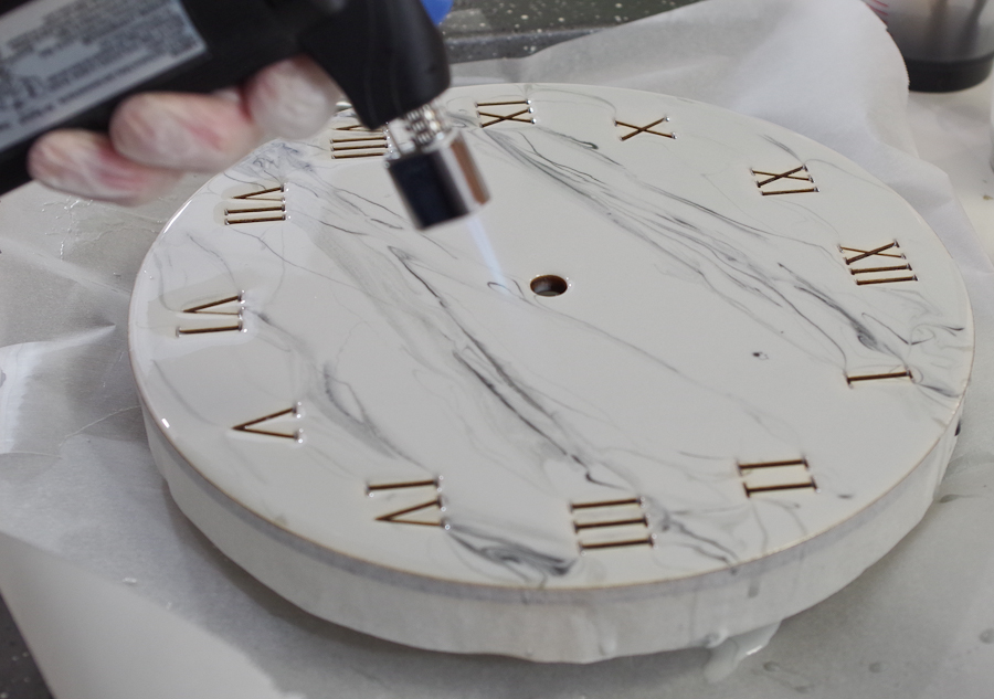 Wood and Resin Clock- use micro butane torch to pop bubbles