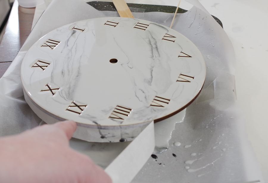 Wood and Resin Clock- remove the tape - if the resin poured over to much use the butane torch to soften it slightly and remove the tape