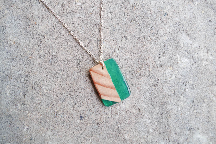 Wood and Resin Necklace - green final