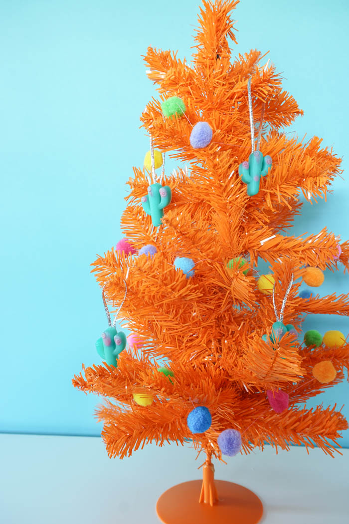 colorful Christmas tree with resin cactus ornaments
