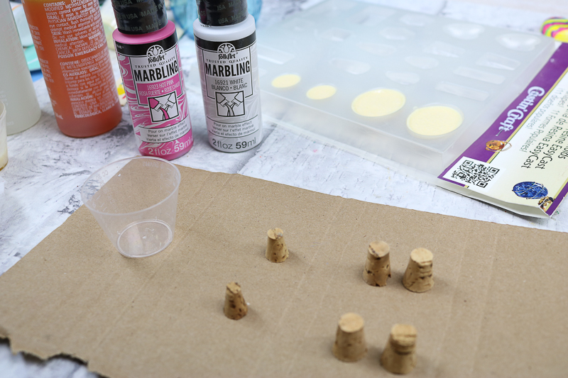 Using marbling paint for Easter crafts.