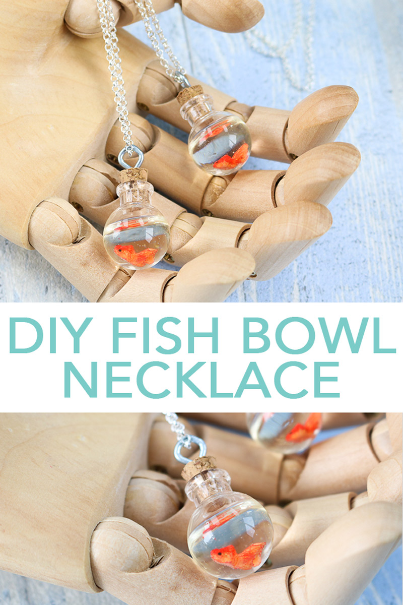 Learn how to make a fish bowl necklace! Add a cute gold fish in a bowl hanging around your neck for a touch of whimsey! #necklace #fish #resin #resincrafts