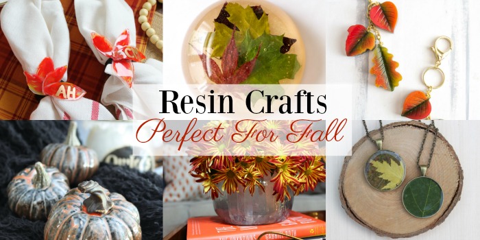collage of fall resin crafts