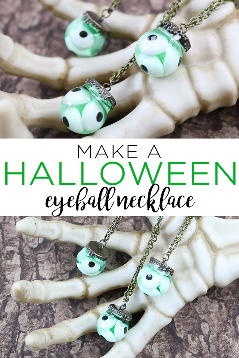 Learn how to make a Halloween eyeball necklace with candy eyes and resin! This will look great when worn on Halloween! #halloween #necklace #resin #eyeballs