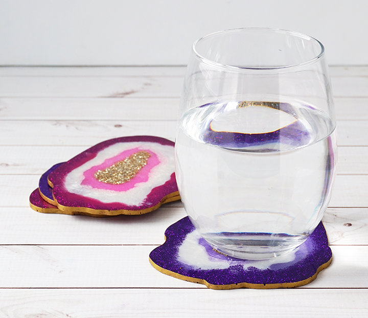 DIY Faux Agate Coasters with Glass of Water