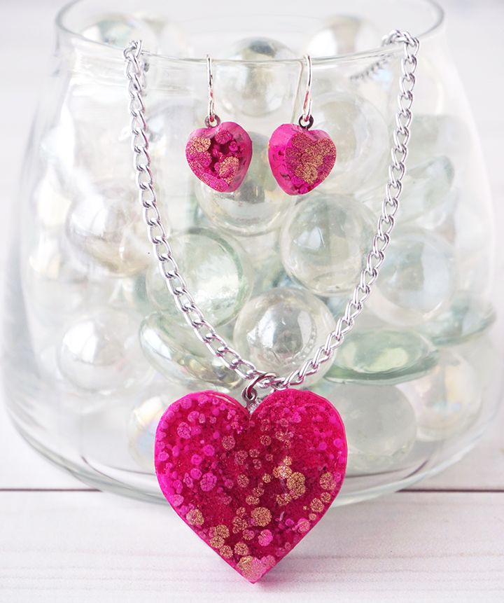 alcohol ink resin heart jewelry set