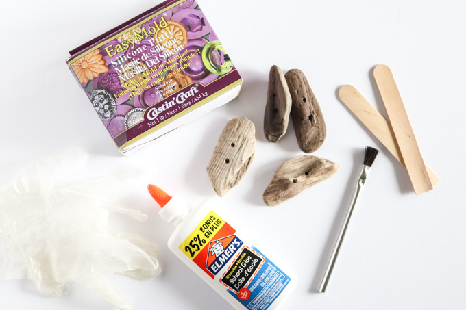 supplies for making a driftwood mold using EasyMold Silicone Putty