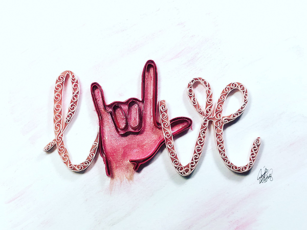 Love Sign with paper quilling and resin