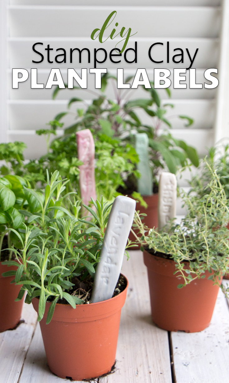 Adorable DIY plant labels! Make these stamped clay garden markers for your herbs or vegetables using Easy Sculpt self-hardening modelling clay. It's a simple DIY craft and gift idea for any garden-lover! via @resincraftsblog