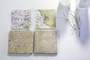 Geographic Tile Coasters - trim paper maps to fit tile