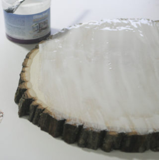 Glossy Wood Slice Photo Transfer - applying Ultra-Seal to wood slice