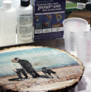 Glossy Wood Slice Photo Transfer - prep and supplies for epoxy coating