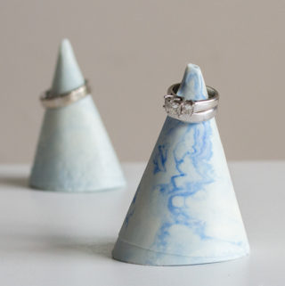 Make your own trendy faux marble ring cone. A useful and beautiful DIY jewelry organizer idea. Full tutorial included!