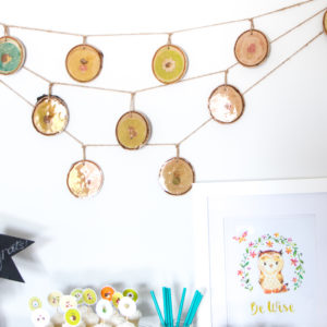 Love this DIY woodland nursery decor idea! Make your own rustic wood slice garland with any images. Full tutorial included!
