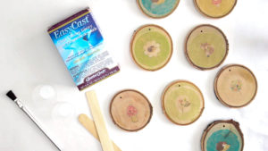 Materials needed to make your own resin-coated DIY wood slice garland