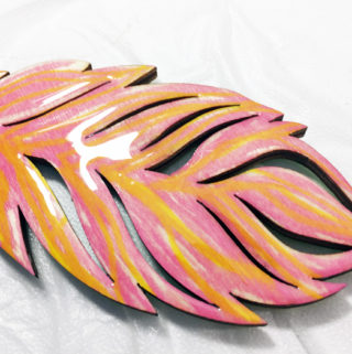 Shiny Wood Cutouts - Feather covered in resin