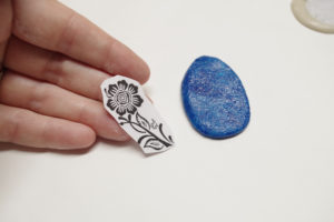 Clay Pendant Ink Transfer- add image to blue clay while still sticky