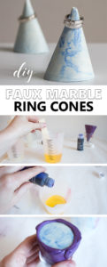Make your own trendy faux-marble ring cone with resin! A quick DIY jewelry organizer that makes a great gift idea!