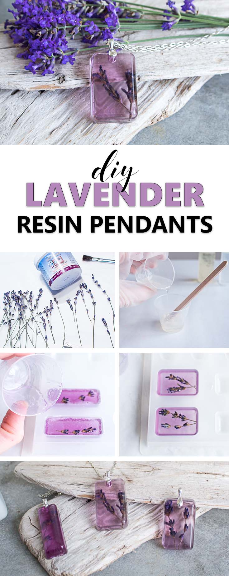 Learn how to create your own beautiful DIY lavender flower pendant using dried lavender blooms and Envirotex Jewelry Resin. via @resincraftsblog