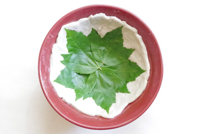 DIY Leaf Imprint Clay Bowls - press leaves into clay via @resincraftsblog