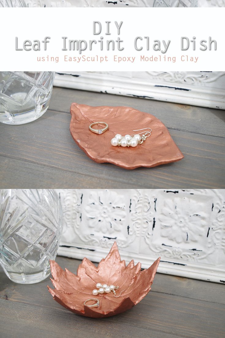 Learn how to make an pretty and functional Leaf Imprint Clay Dish with EasySculpt Epoxy Clay, it's perfect for collecting coins or trinkets in your home. via @resincraftsblog