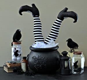 witch feet in cauldron