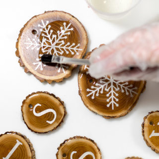 Resin Coated Merry Christmas Wood Slice Garland - use acid brush to coat entire top with resin