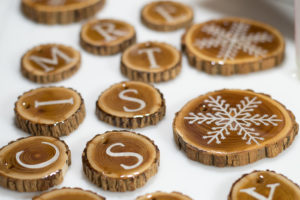 Resin Coated Merry Christmas Wood Slice Garland - wood slices coated in resin, let cure for 24 hours