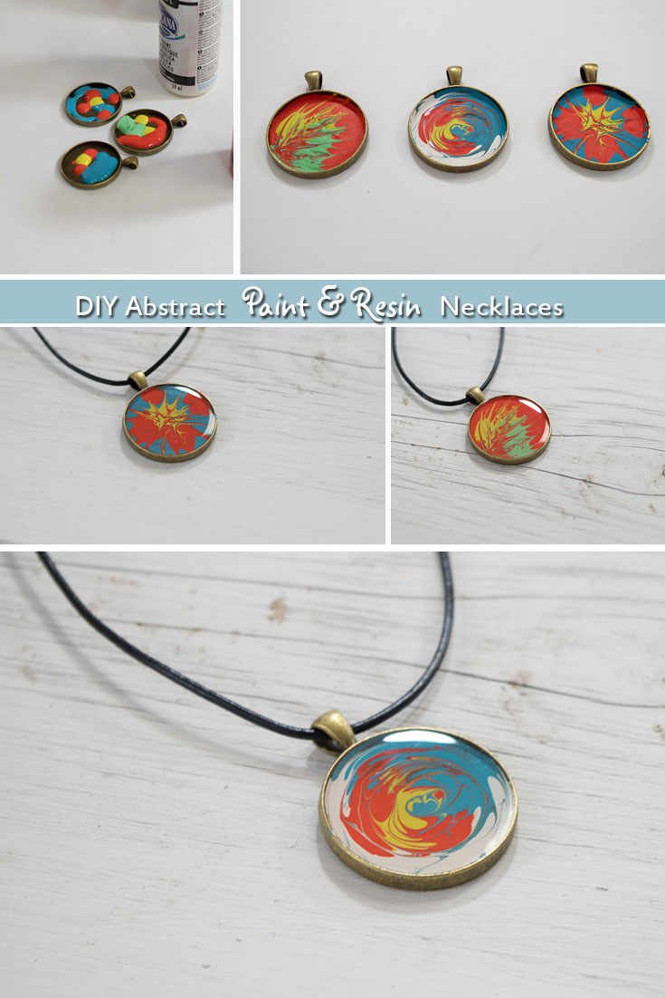 Easy DIY Abstract Paint and Resin Necklaces - This Easy DIY Abstract Paint and Resin Necklace tutorial is a quick and easy technique to make unique and beautiful jewelry in just your style! via @resincraftsblog