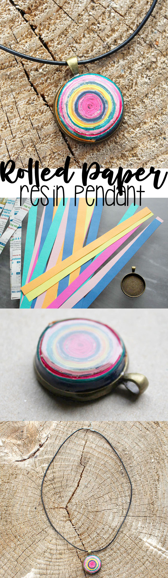 Make a stunning necklace with brightly colored rolled paper, magazines and junk mail!  Coat it with jewelry resin for a stunning finish!  Upcycled crafts! via @resincraftsblog