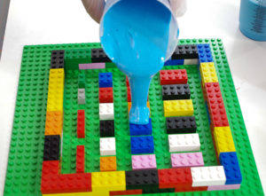 DIY Lego Mold using silicone rubber - pour into one spot on the center of the form