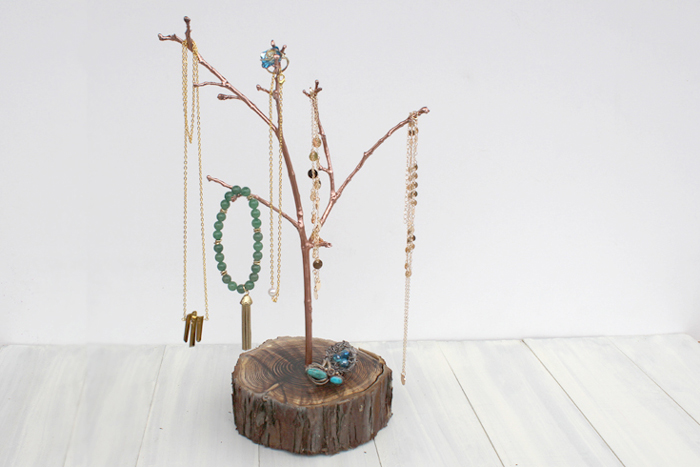 Turn a tree branch into a chic way to organize jewelry!