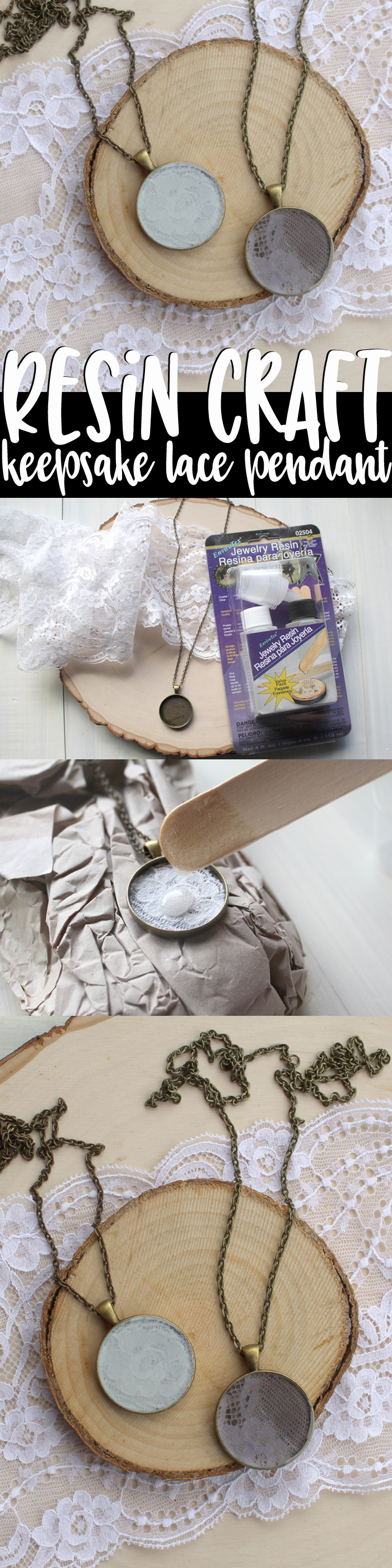 Create a keepsake using lace and jewelry resin!  Cut a piece of grandma's blouse, a doily or a wedding dress and make a stunning pendant! via @resincraftsblog