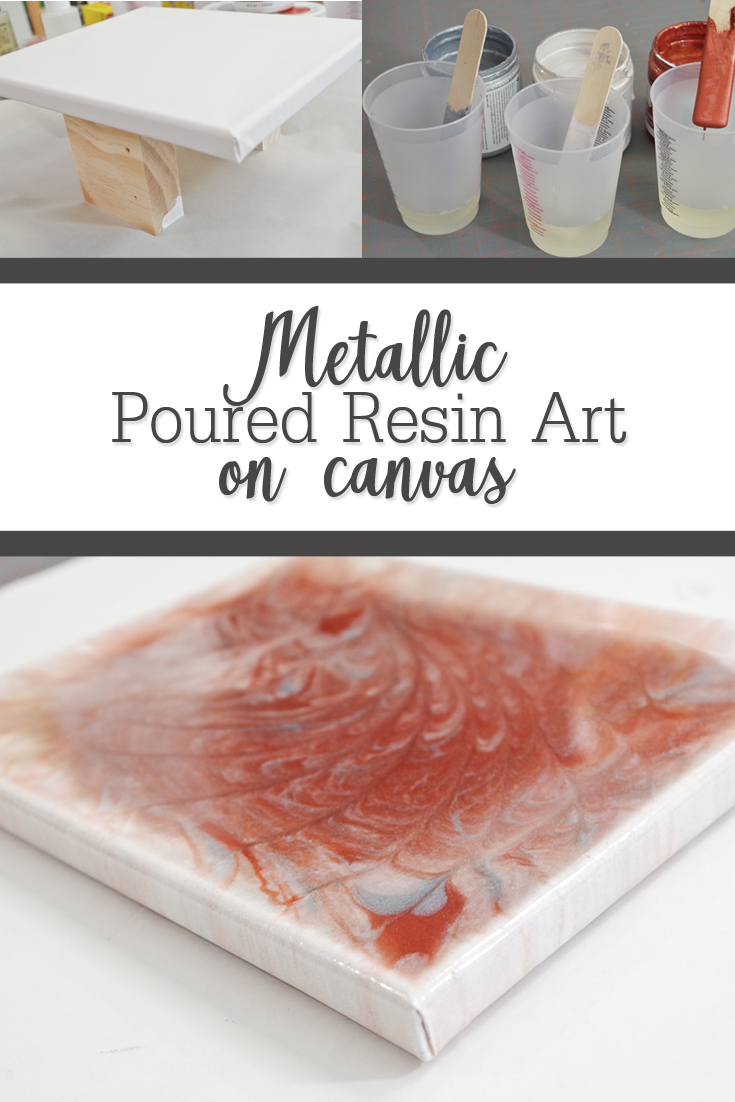 metallic poured resin art on canvas pinterest image via @resincraftsblog