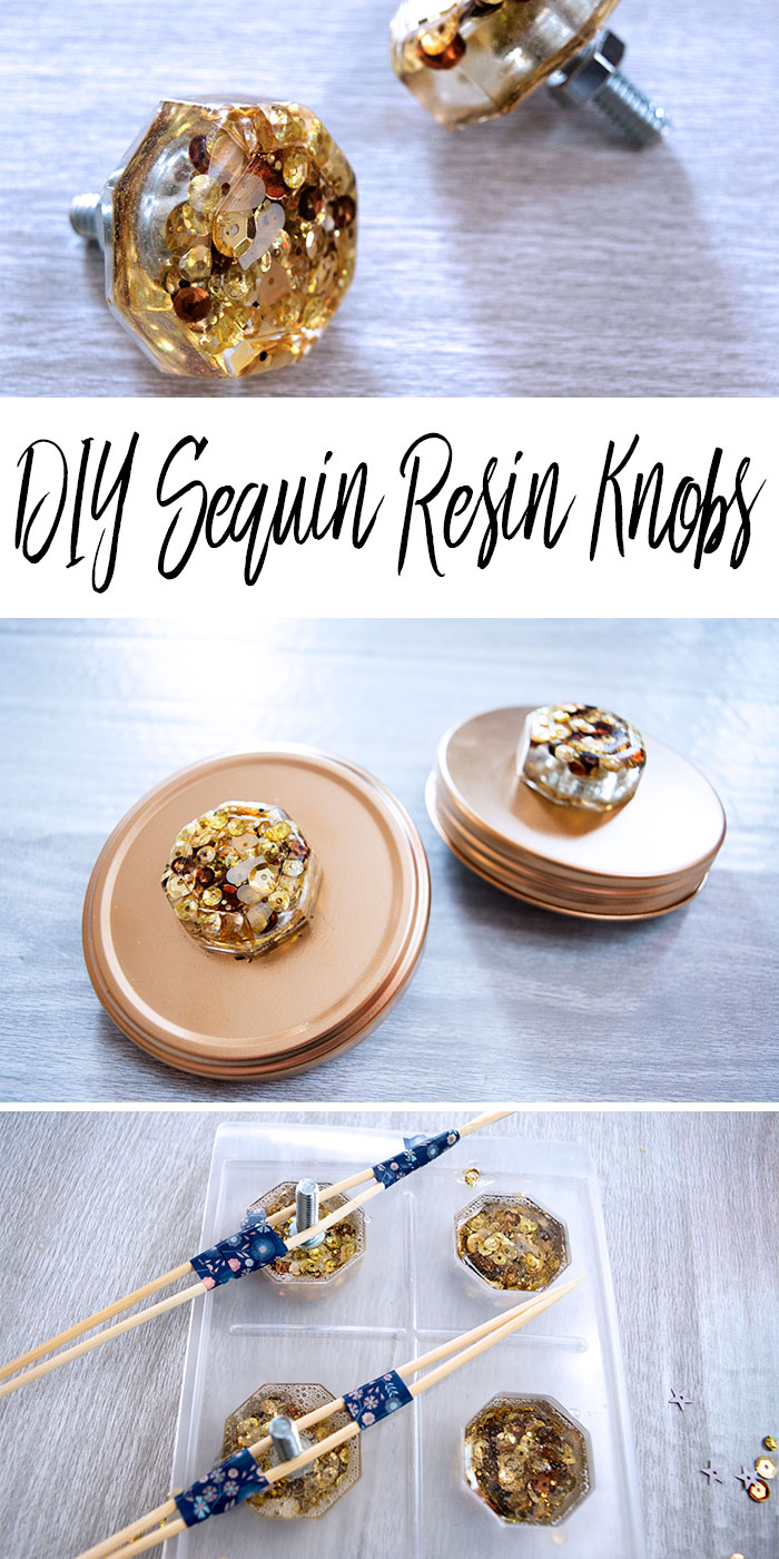 Make custom Resin Sequin Knobs for Repurposed Jar Lids with EasyCast Clear Casting Epoxy and some Sequins! #resin #diyproject #repurposed via @resincraftsblog
