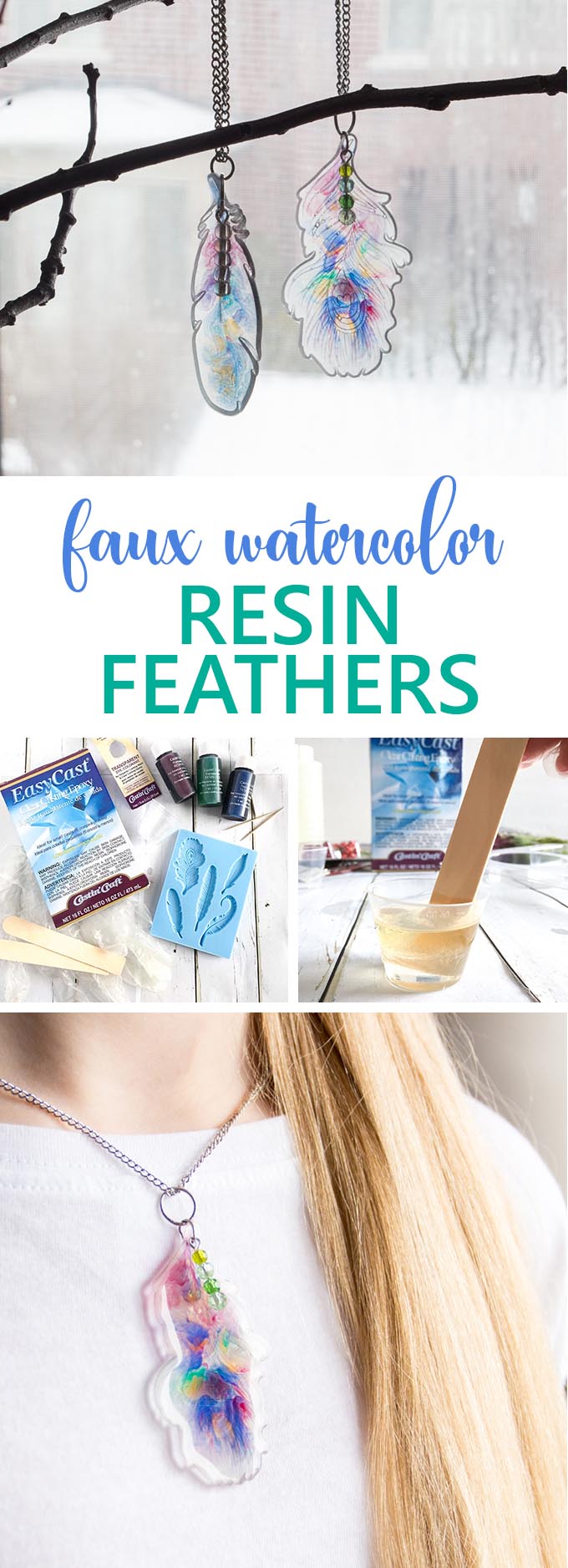 These DIY resin feather pendants are a fun way to add a little nature to your wardrobe. With a faux watercolor effect, these pretty and earthy pendants would make the perfect boho style accessory. #resincrafts #resincraftsblog #bohostyle  via @resincraftsblog