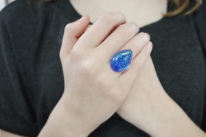 Resin Glitter Rings- blue teardrop final photo
