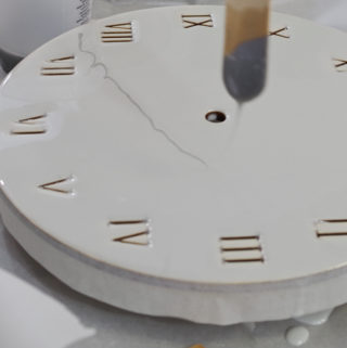 Wood and Resin Clock- use mixing stick to drip lines of gray
