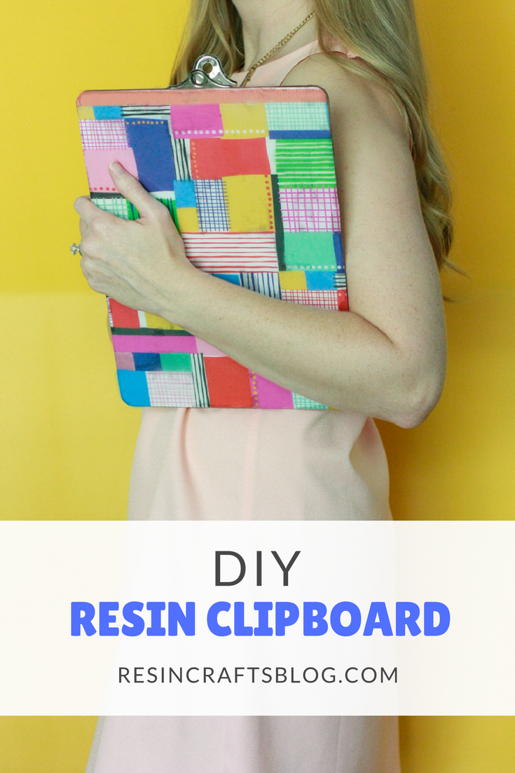 Customize a plain clipboard with scrapbook paper and EnviroTex Lite Pour On High Gloss Finish! Your resin clipboard will make a stunning addition to your home office. #resincrafts #officediy via @resincraftsblog