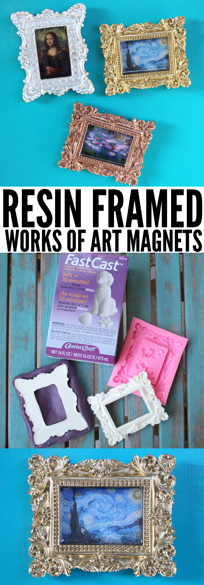 Create a mini museum with ornate frames and works of art using resin!  These magnets are perfect for the fridge, school locker or miniature dollhouse!   via @resincraftsblog