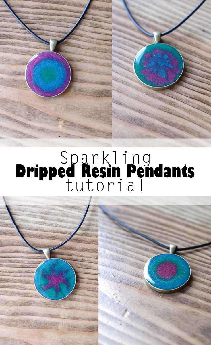 Check out this tutorial on how to make these gorgeous sparkling dripped resin pendants!  #resin #resinpendants #resinnecklace #resinjewelry #envirotexjewelryresin
#resincraftsblog via @resincraftsblog